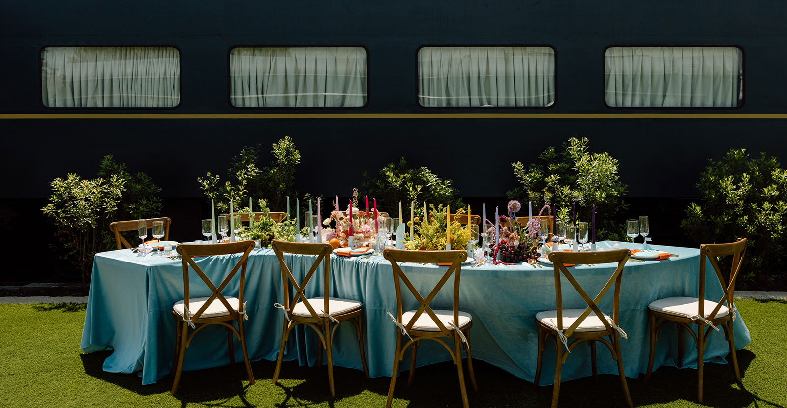 wedding table and chairs with flowers